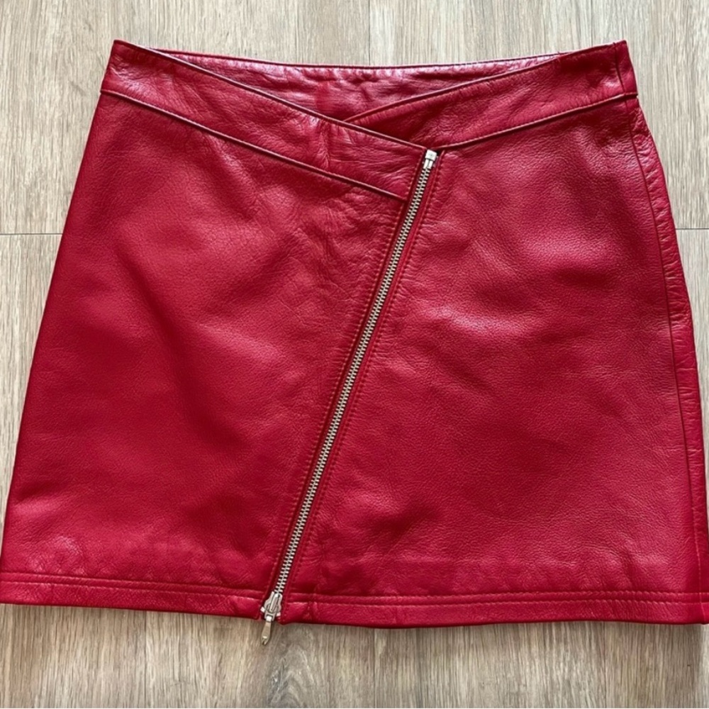 Wilsons Leather Red Asymmetrical Mini Skirt Zipper